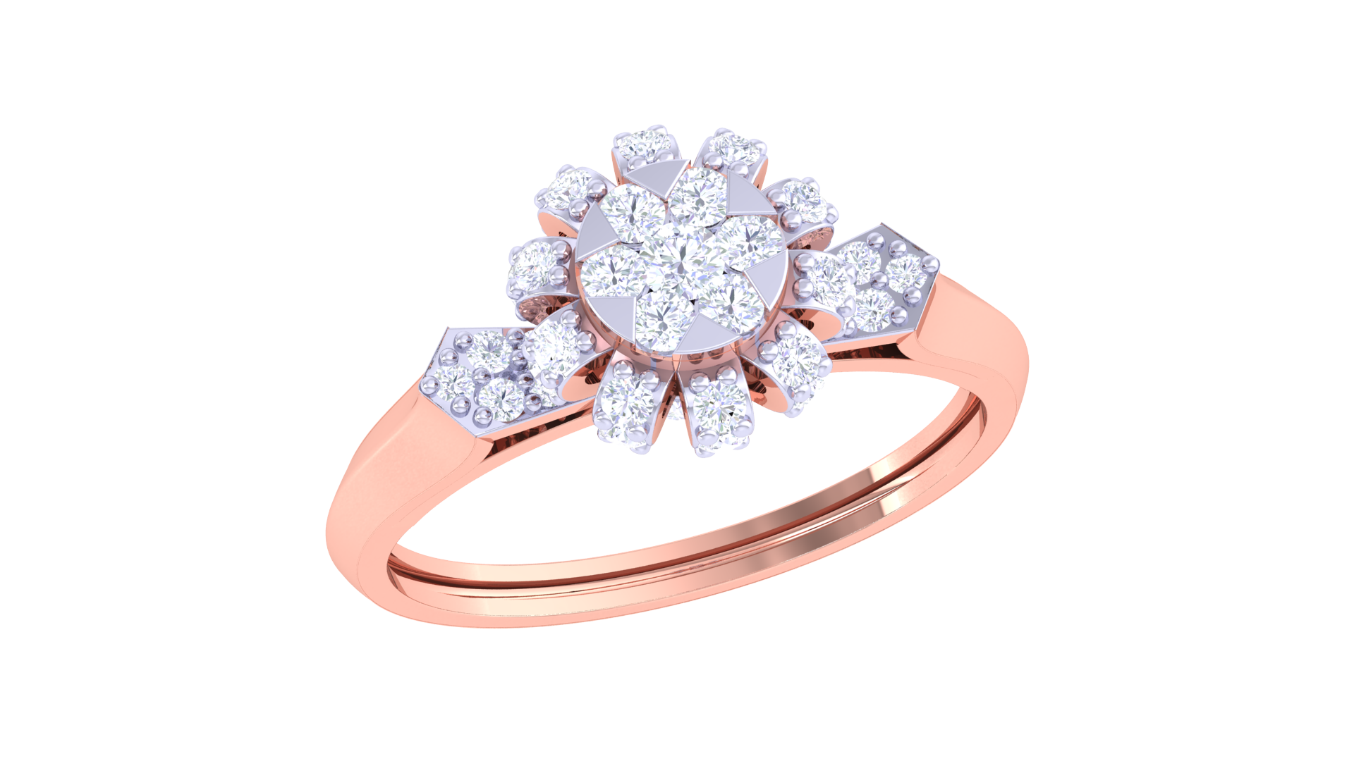 925 Silver Floral Cluster Engagement Ring – Traditional Round Shape Couple Ring