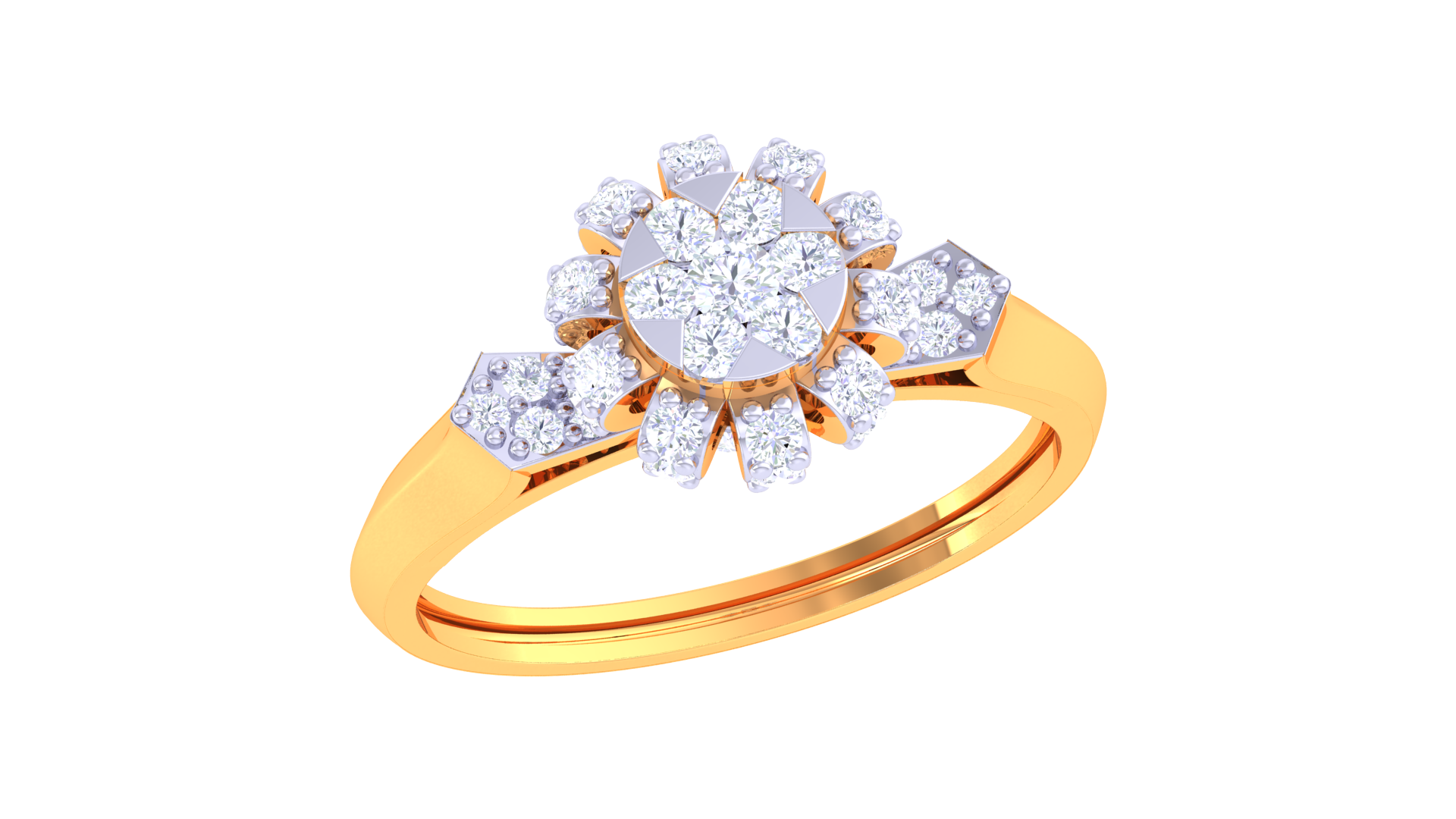 925 Silver Floral Cluster Engagement Ring – Traditional Round Shape Couple Ring