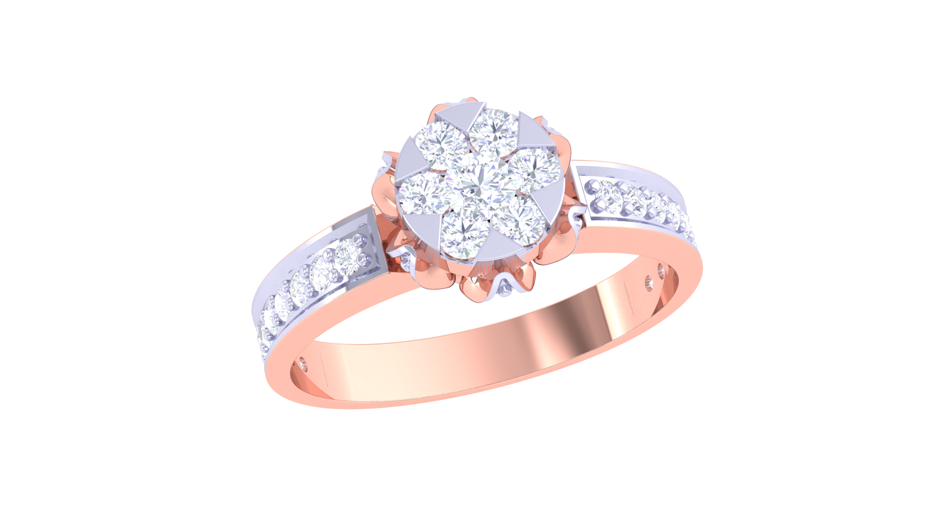 925 Silver Round Floral Diamond Couple Ring – Traditional Circle Shape