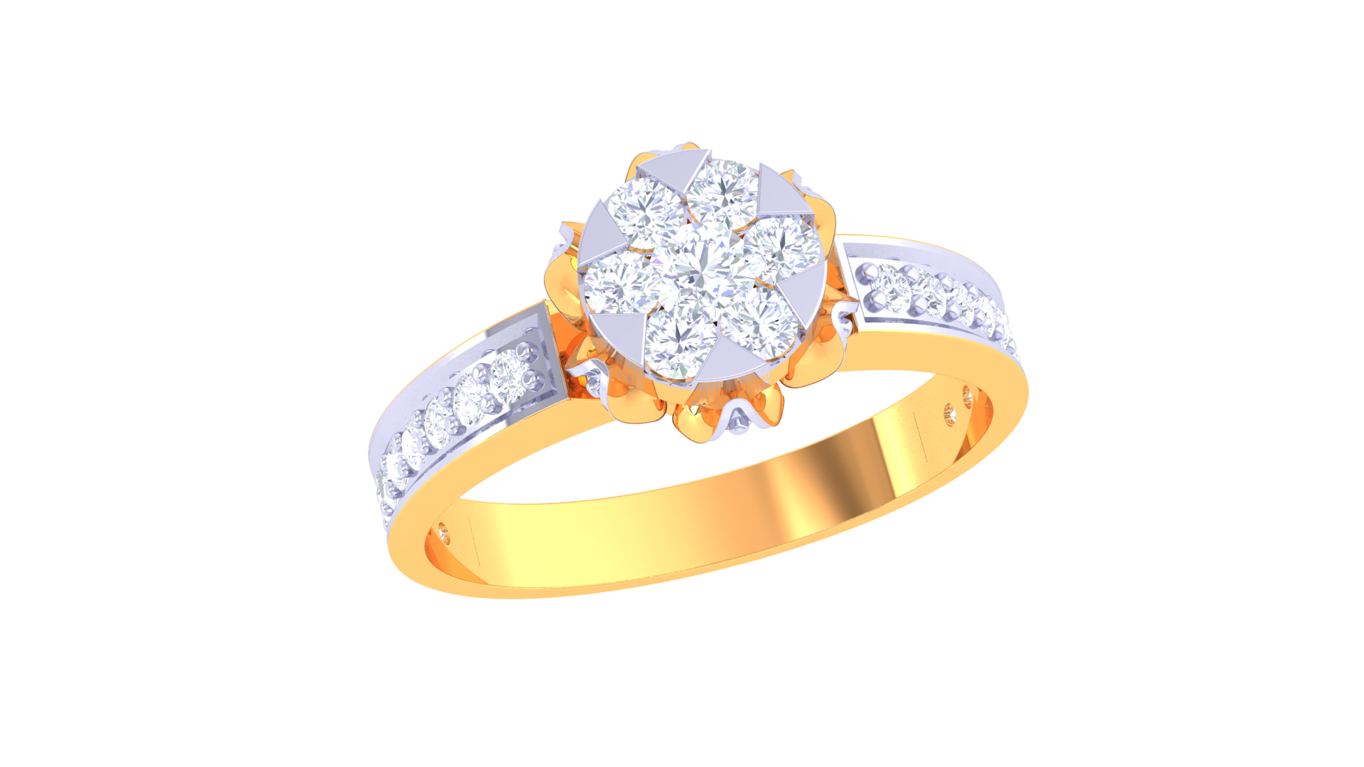 925 Silver Round Floral Diamond Couple Ring – Traditional Circle Shape