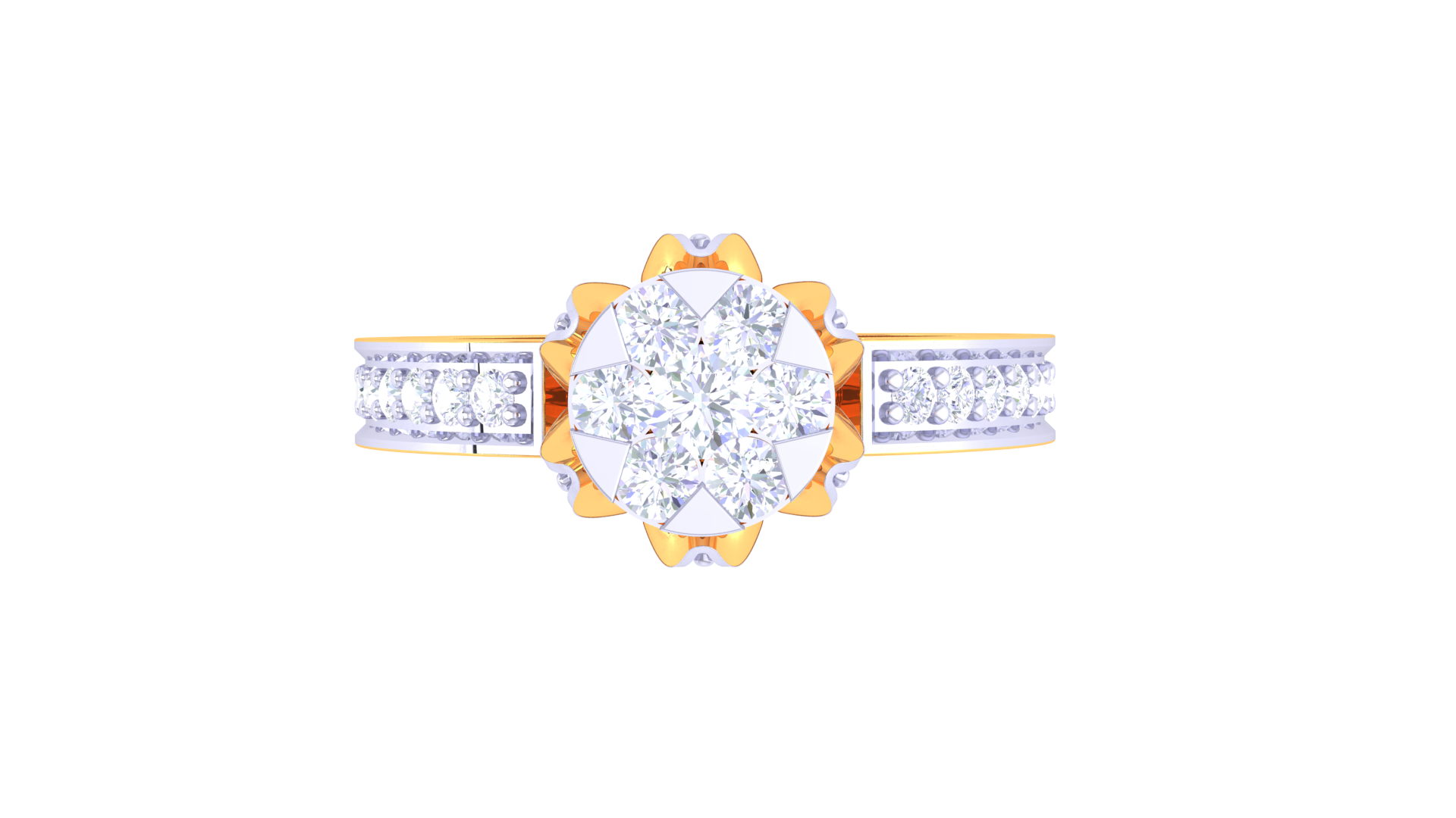 925 Silver Round Floral Diamond Couple Ring – Traditional Circle Shape