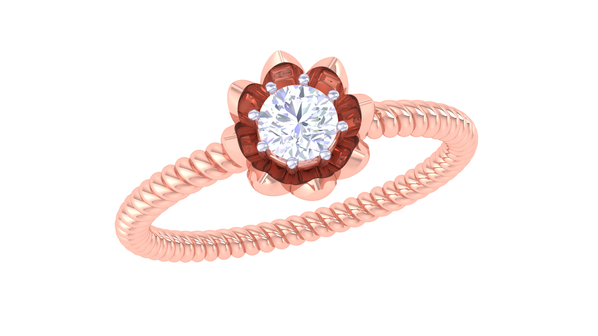 925 Silver Traditional Floral Solitaire Couple Ring – Twisted Band Design