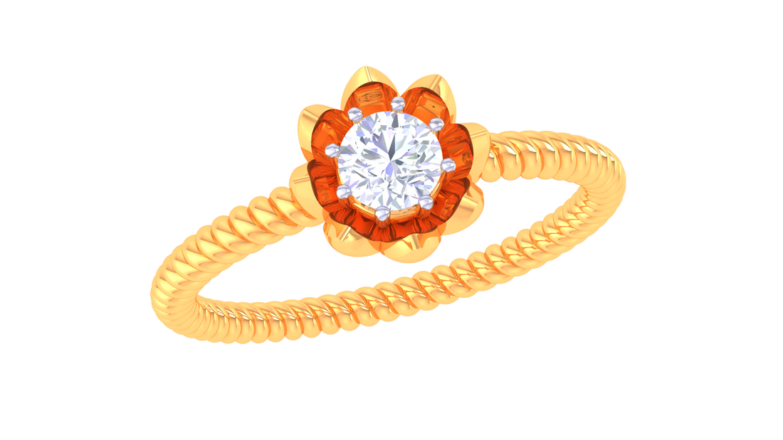 925 Silver Traditional Floral Solitaire Couple Ring – Twisted Band Design