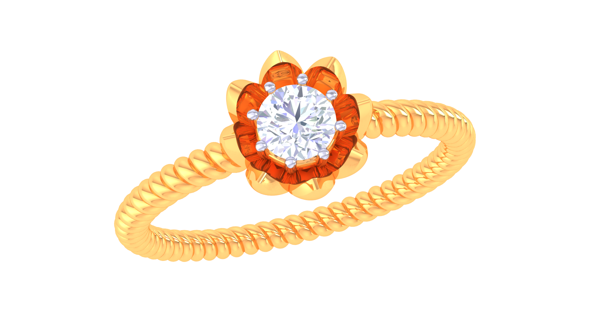 925 Silver Traditional Floral Solitaire Couple Ring – Twisted Band Design
