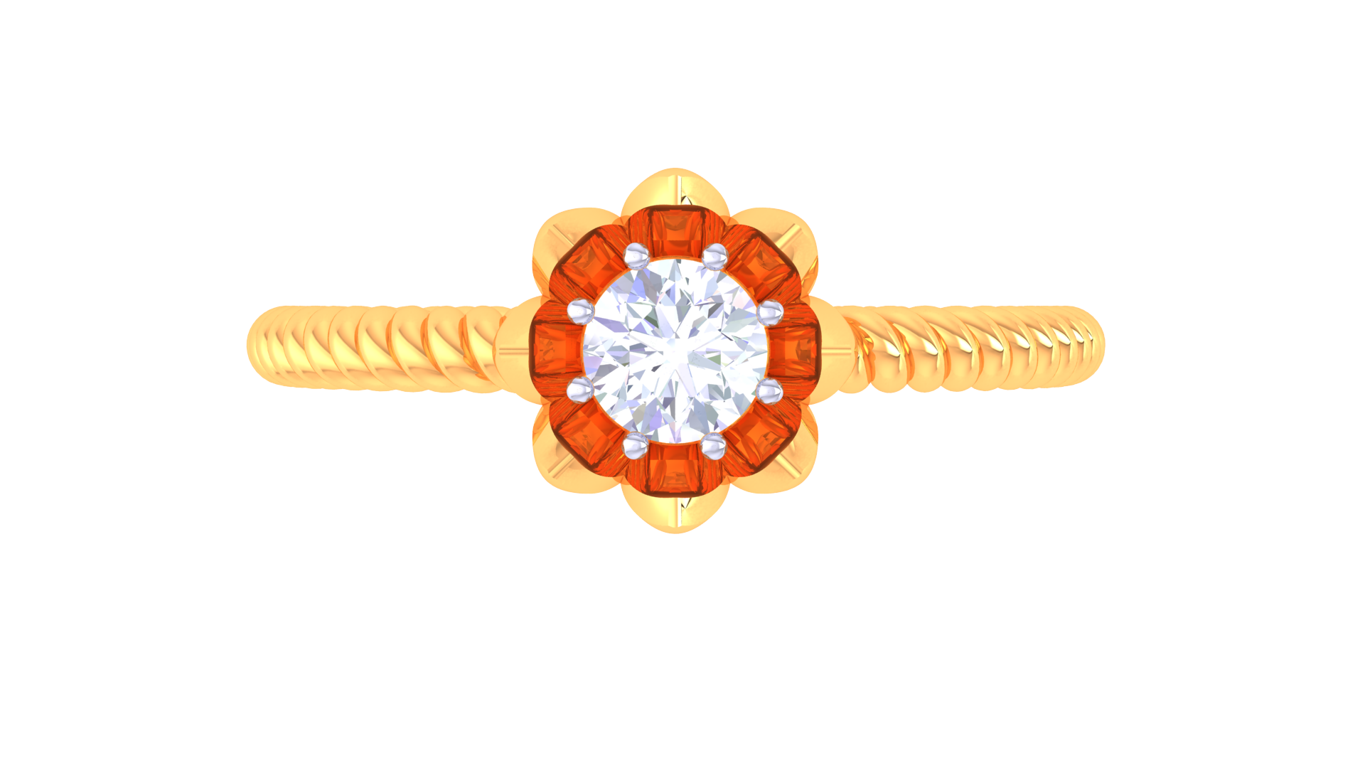 925 Silver Traditional Floral Solitaire Couple Ring – Twisted Band Design