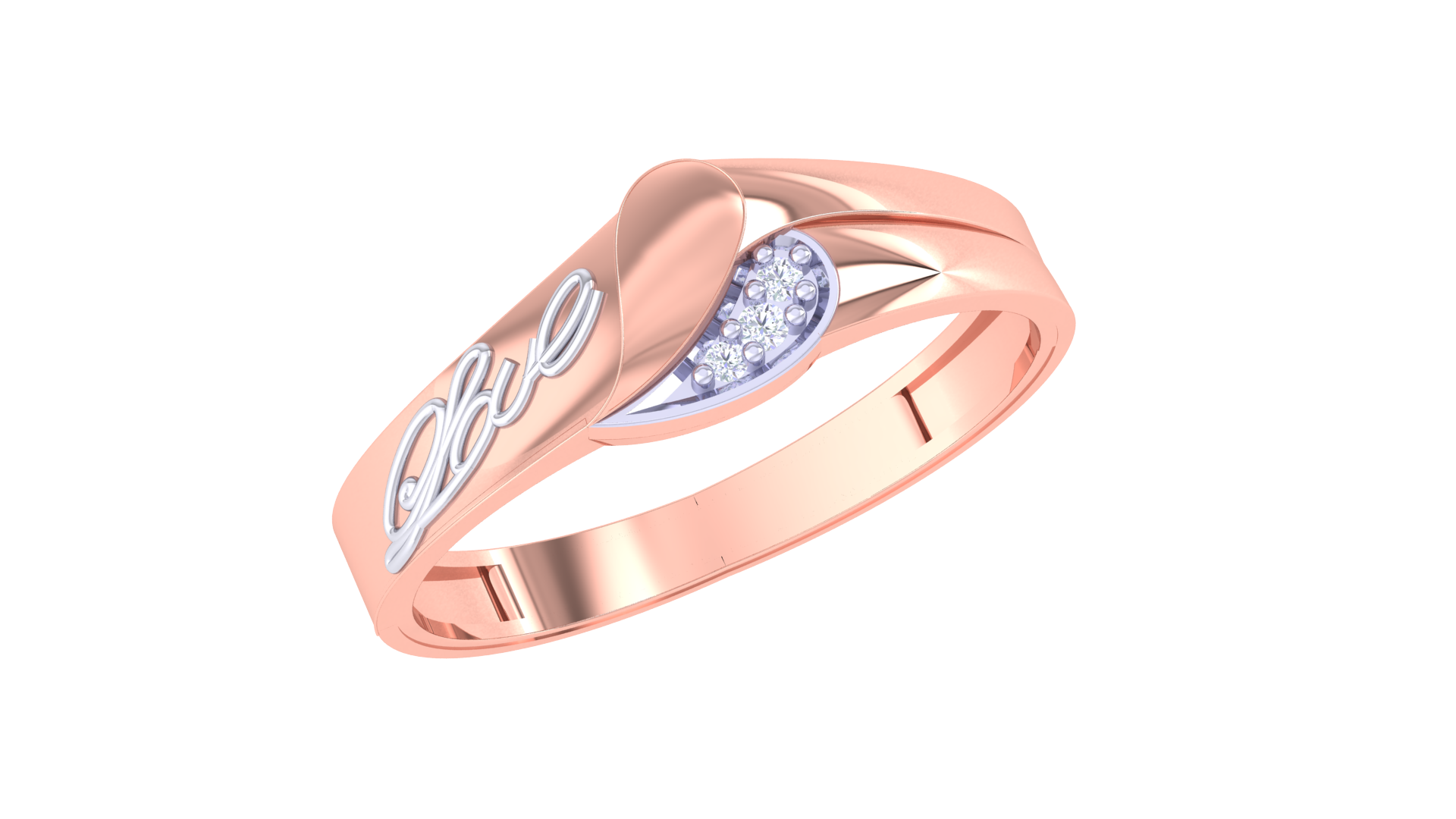 925 Silver Traditional Love Script Couple Ring – Heart-Inspired Rose Gold Design