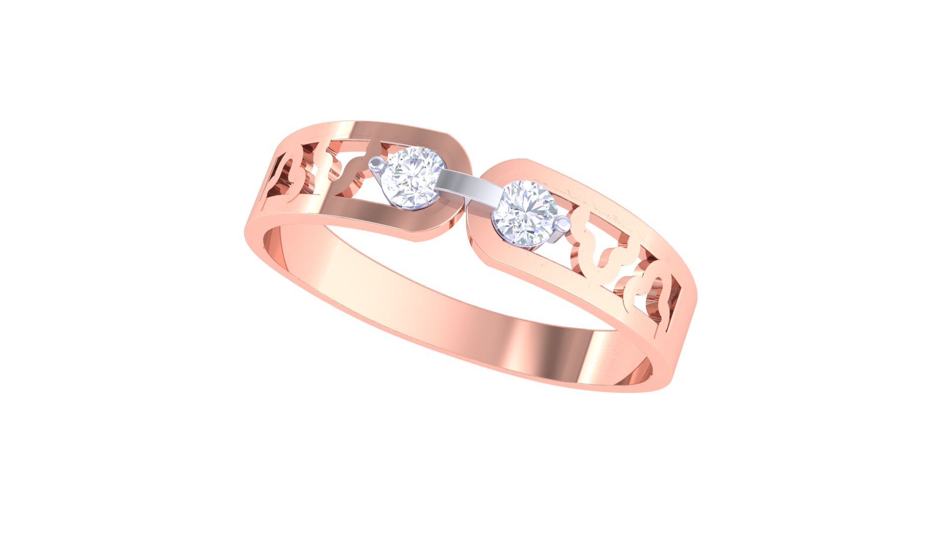 925 Silver Traditional Twin Solitaire Couple Ring – Connected Hearts Design