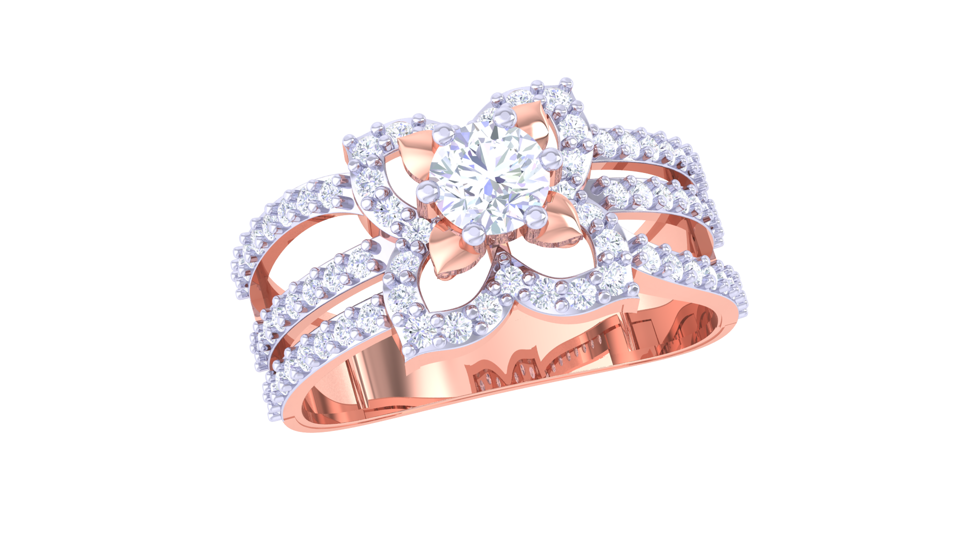 925 Silver Traditional Floral Halo Couple Ring – Elegant Rose Gold Designer Ring
