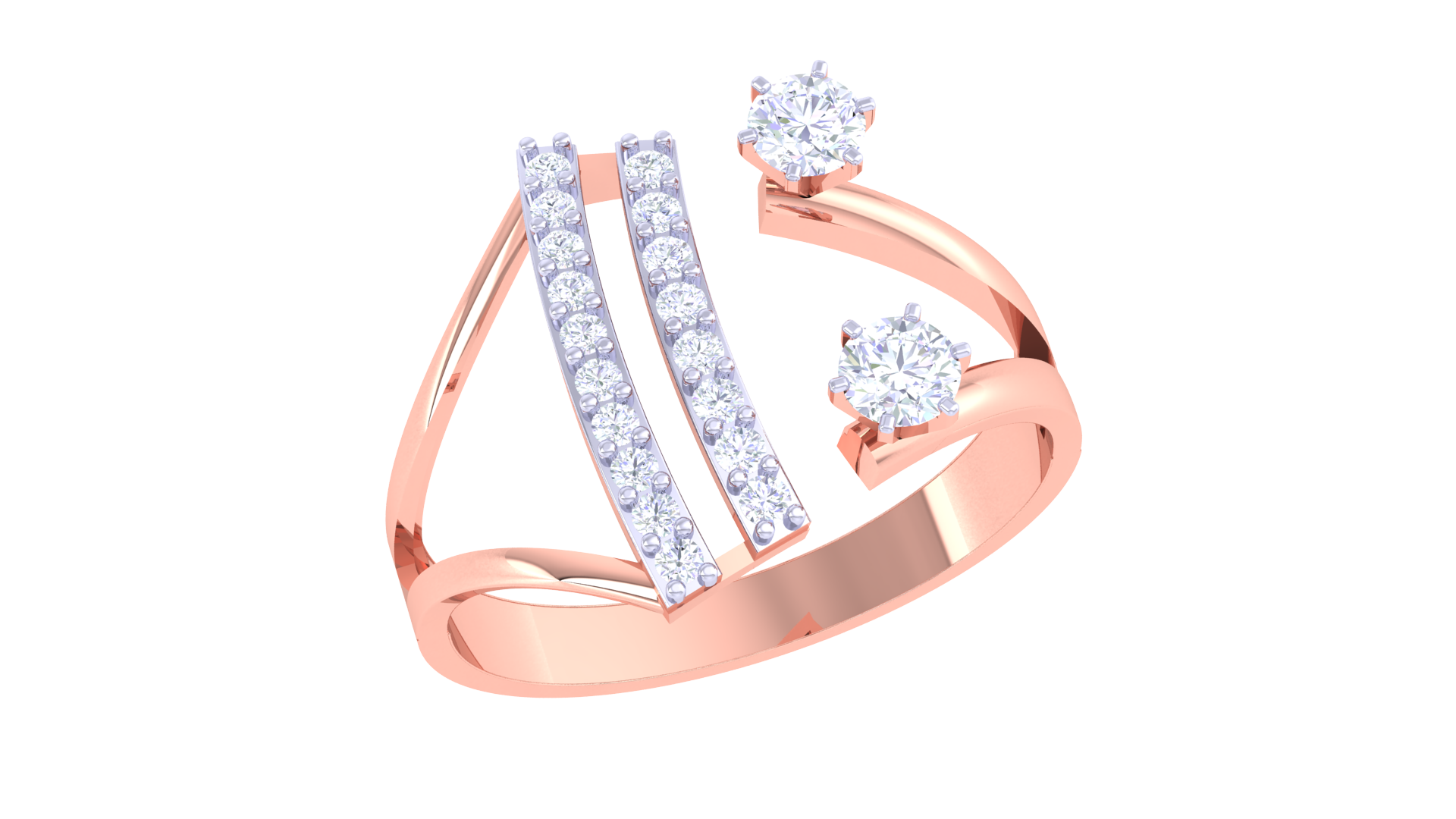 925 Silver Traditional Twin Solitaire Couple Ring – Rose Gold Elegant Design