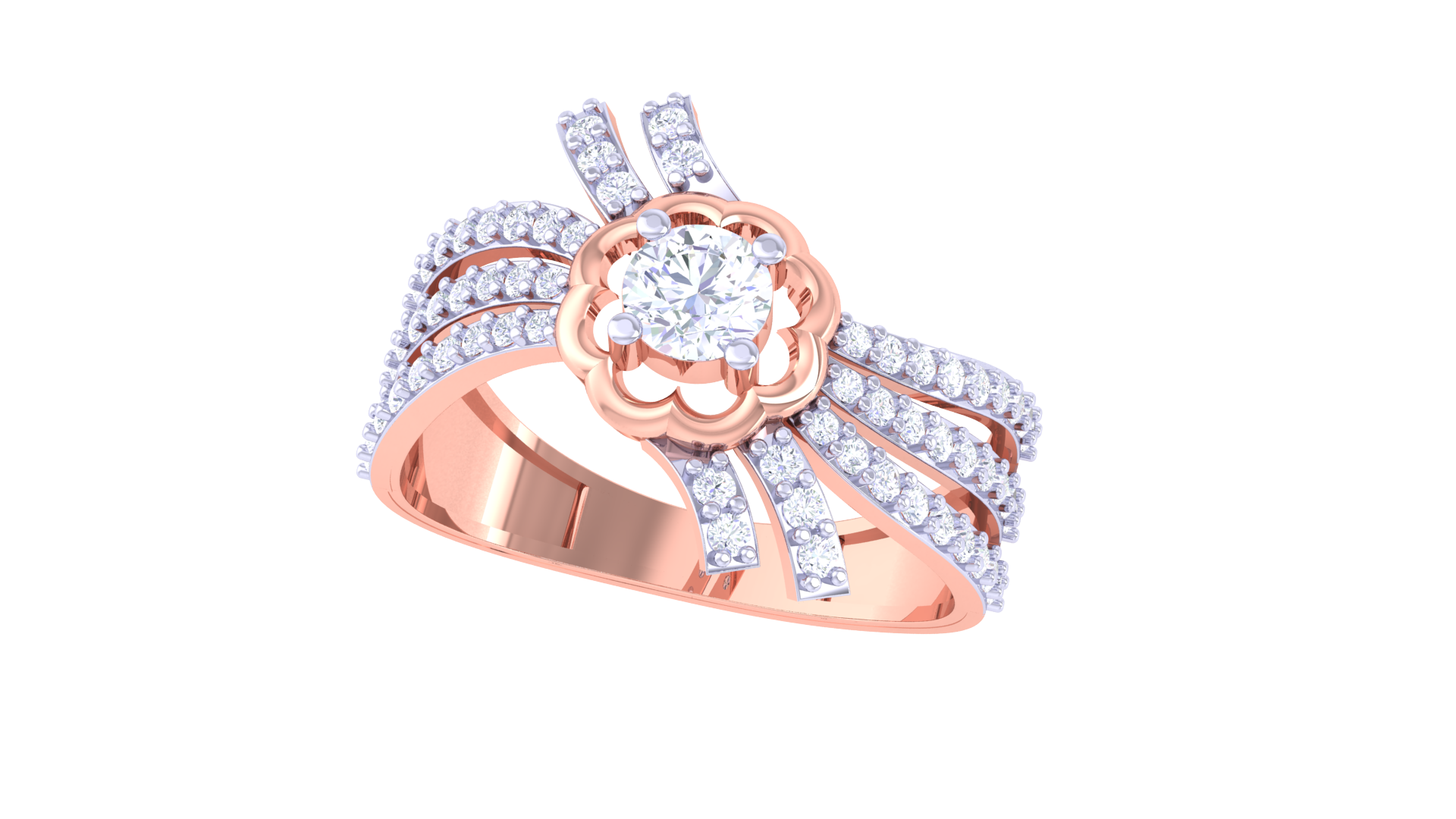 925 Silver Traditional Floral Statement Couple Ring – Rose Gold Finish