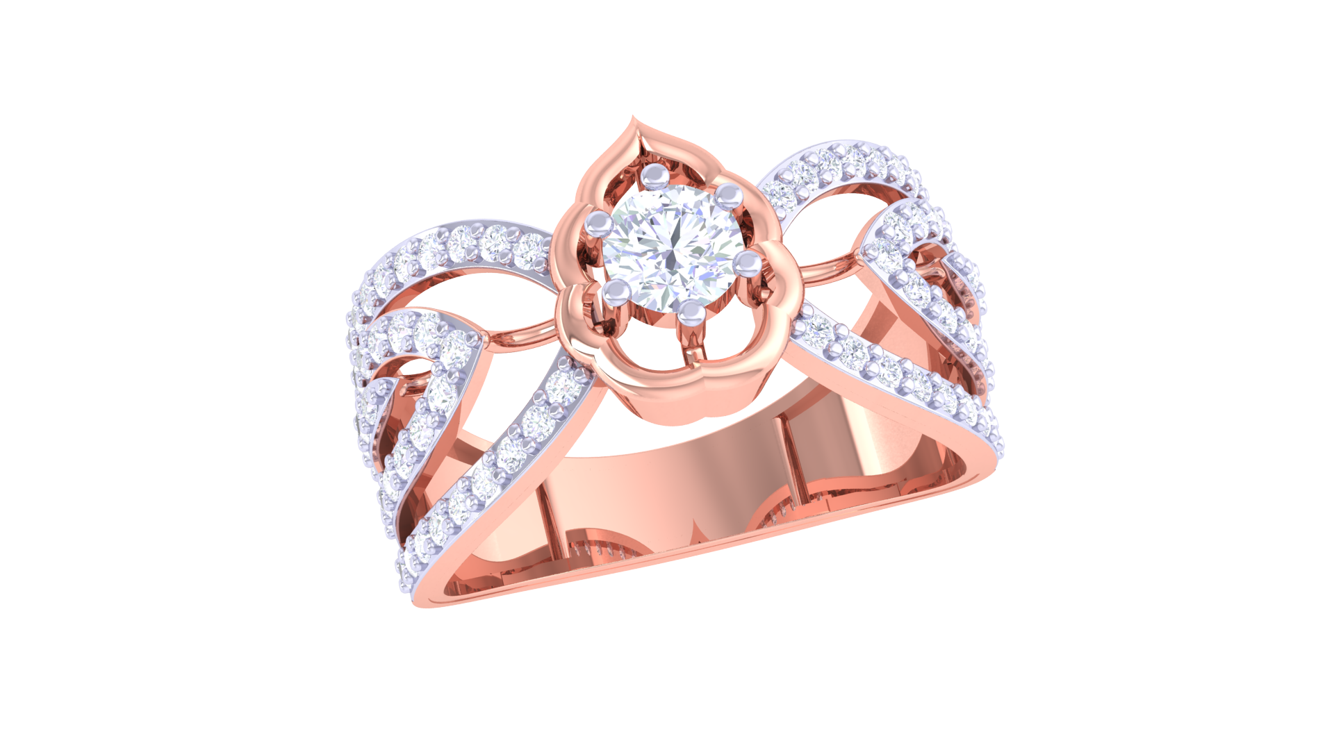 925 Silver Traditional Leaf-Inspired Couple Ring – Rose Gold Plated