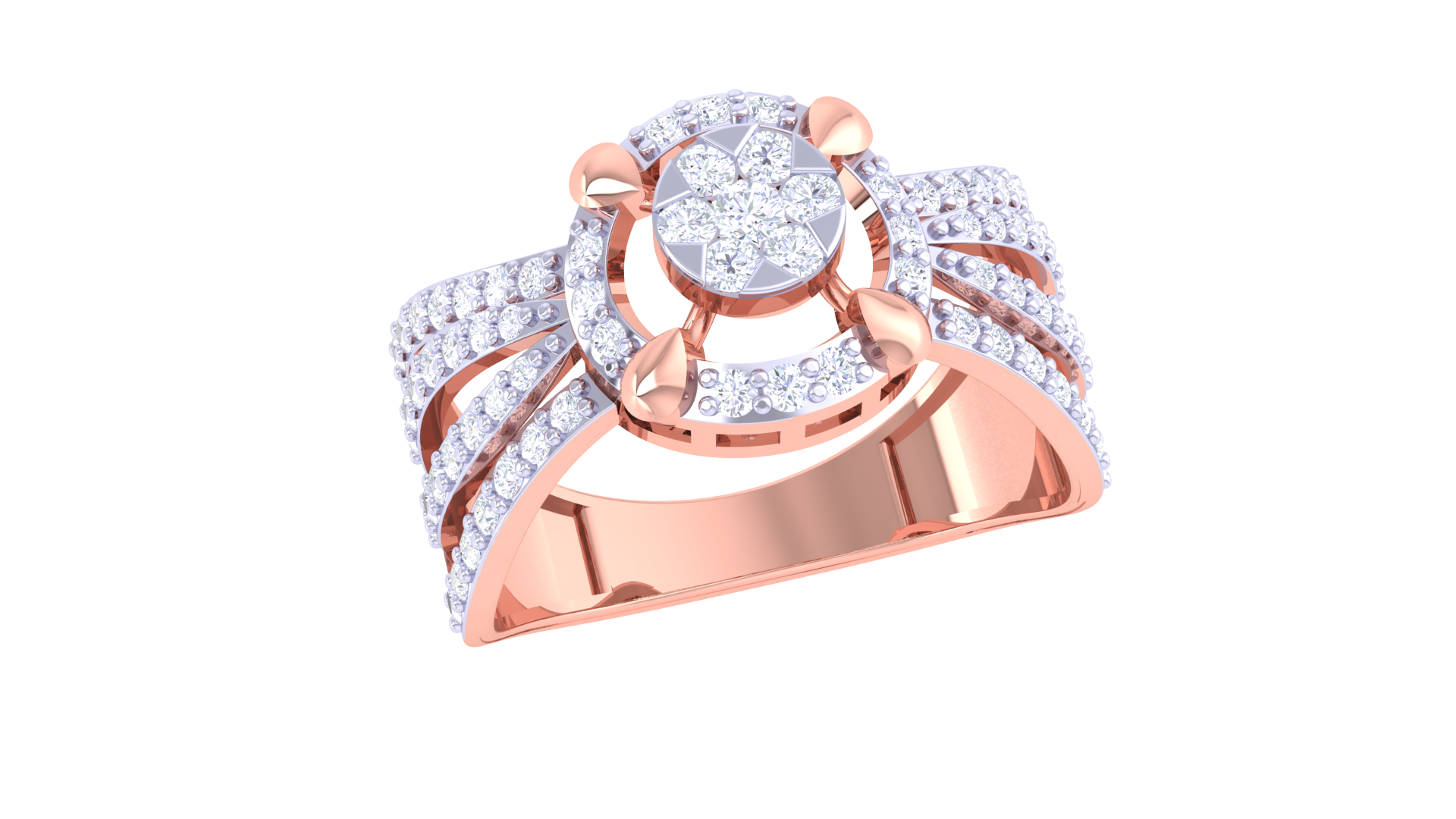 925 Silver Floral Traditional Couple Ring – Square Halo Design in Rose Gold Finish