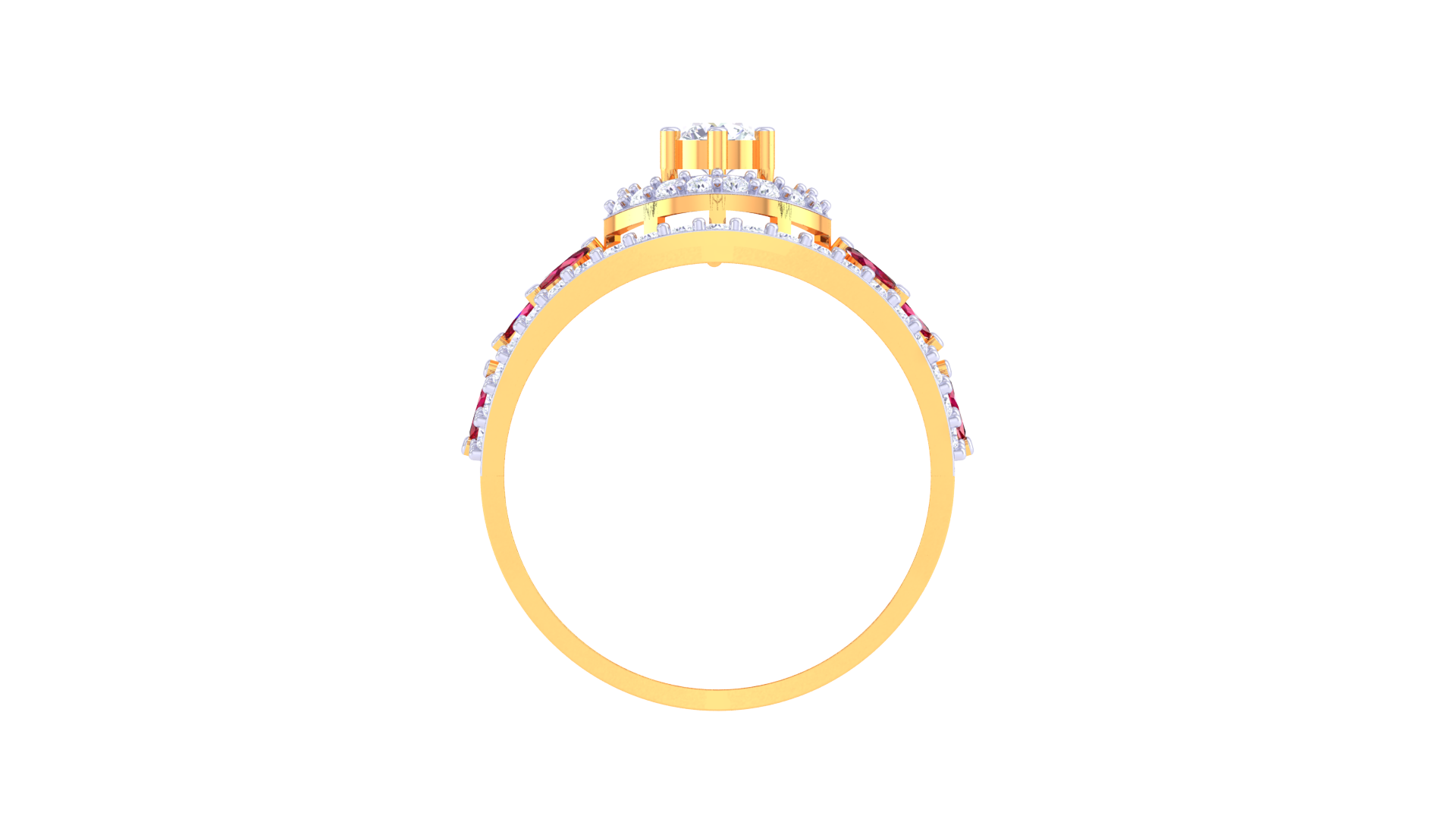925 Silver Traditional Crescent Couple Ring – Red Stone Accent in Rose Gold Finish