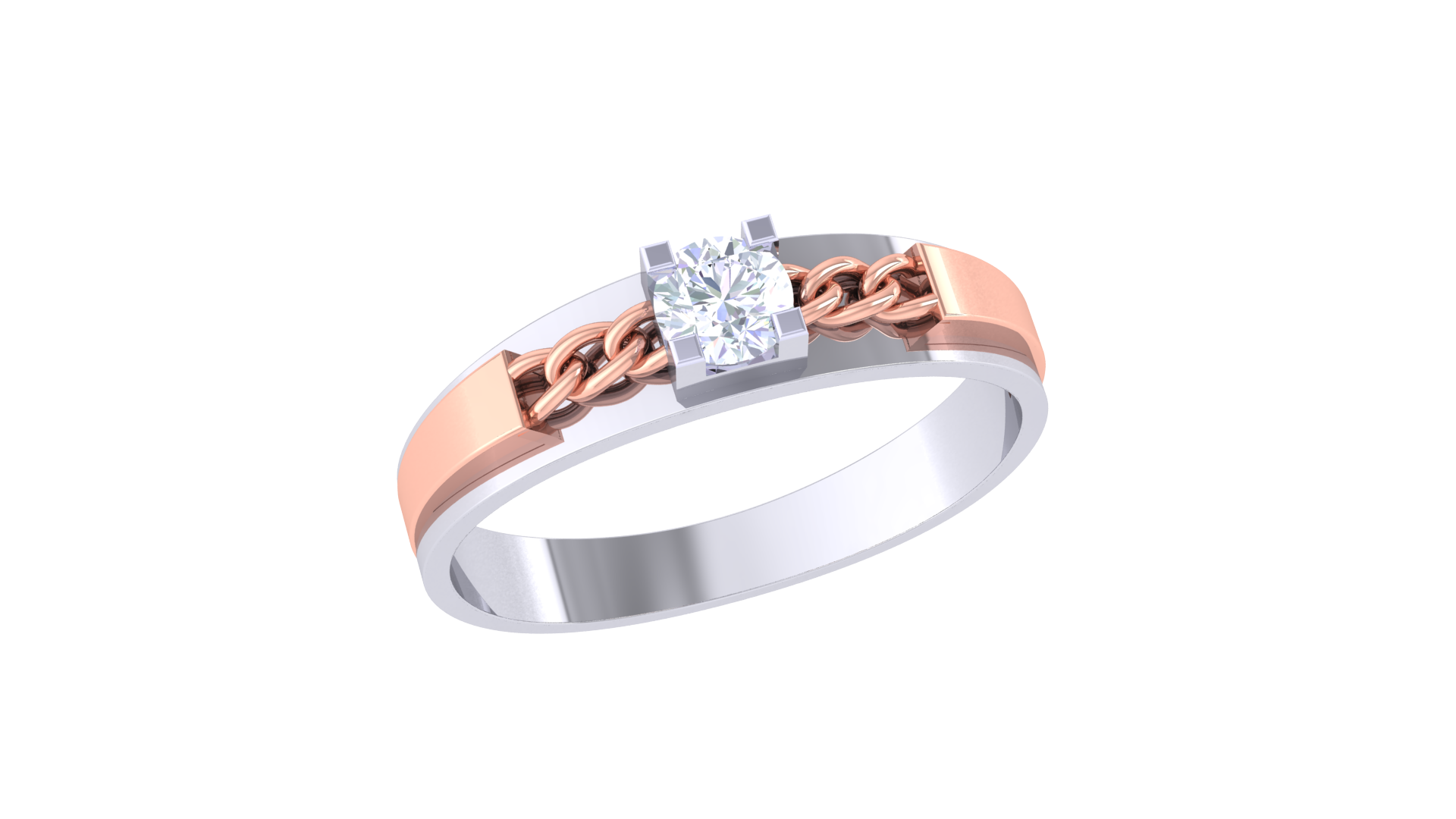 Stylish 925 Silver Couple Rings with Chain Link Design – Rose Gold & Gold Love Bands