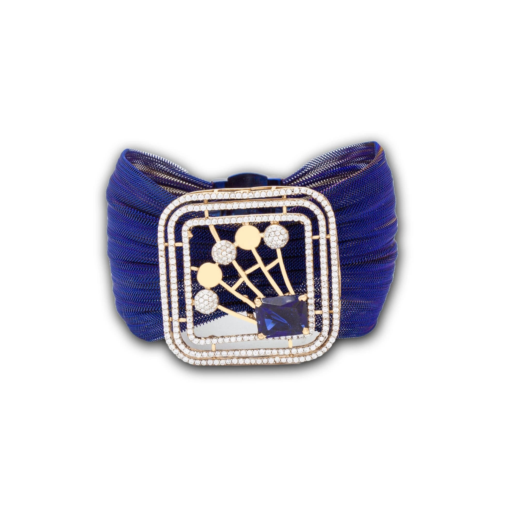 925 Silver Blue Gem Floral Bracelet in Royal Geometry Design
