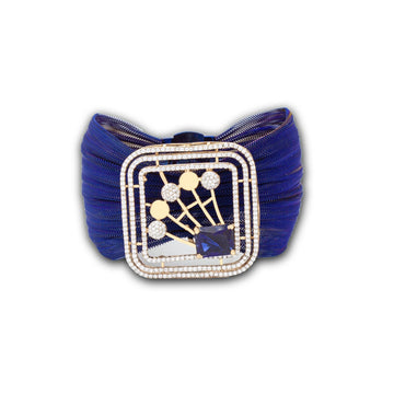 925 Silver Blue Gem Floral Bracelet in Royal Geometry Design