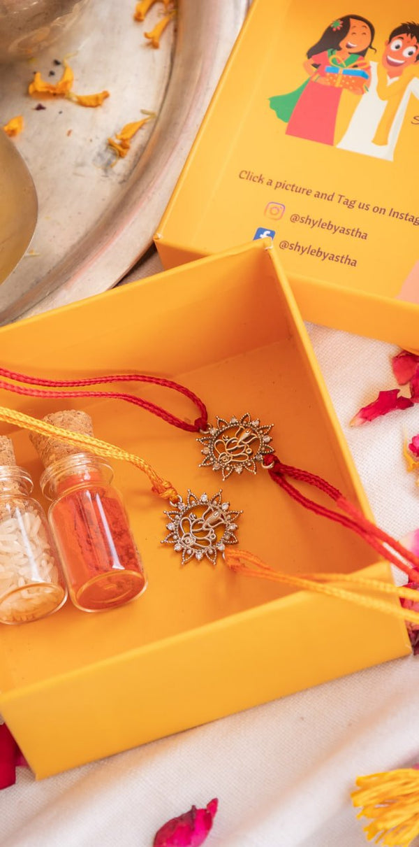Premium Evil Eye Silver Rakhi on Red Moli Thread – Aneytri Raksha Bandhan Collection