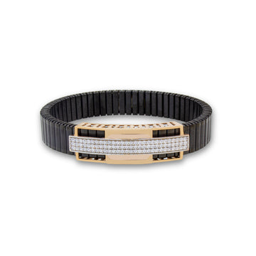 Lotus Traditional Shape Bracelet – 925 Silver Black & Gold Zircon Design