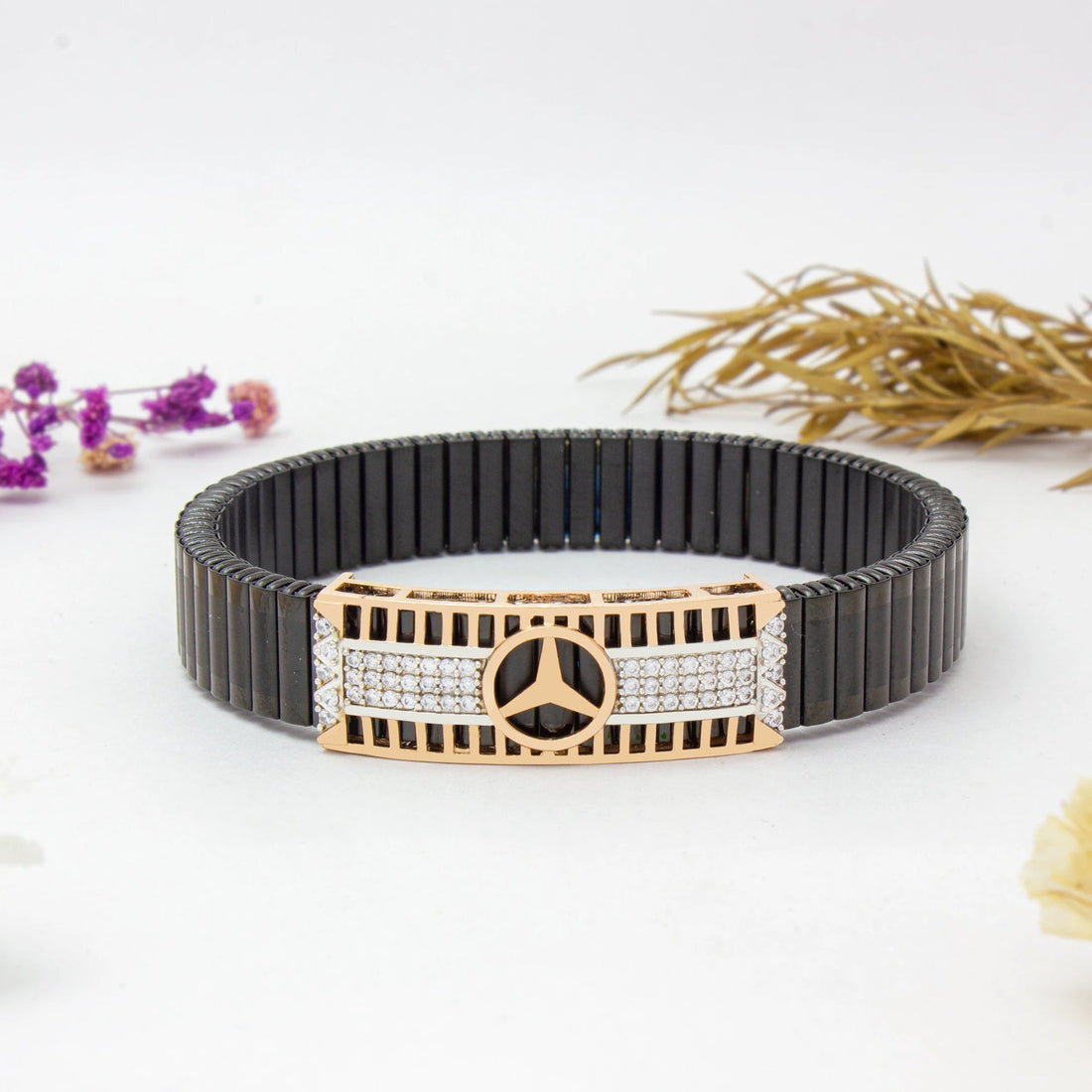 Marigold Traditional Shape Bracelet – 925 Silver Black & Gold Emblem with Zircon