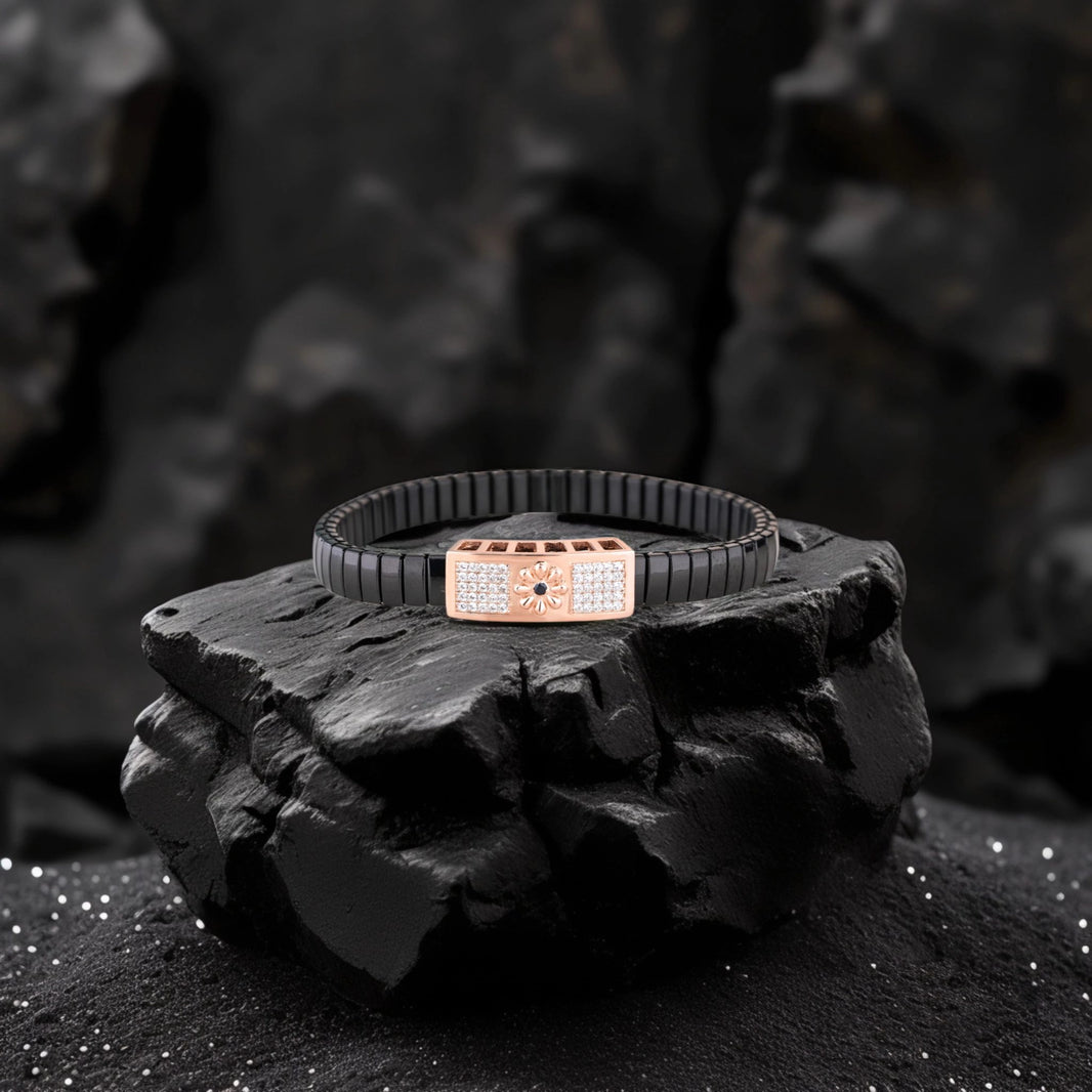 925 Silver Daisy Traditional Bracelet – Black Strap Design
