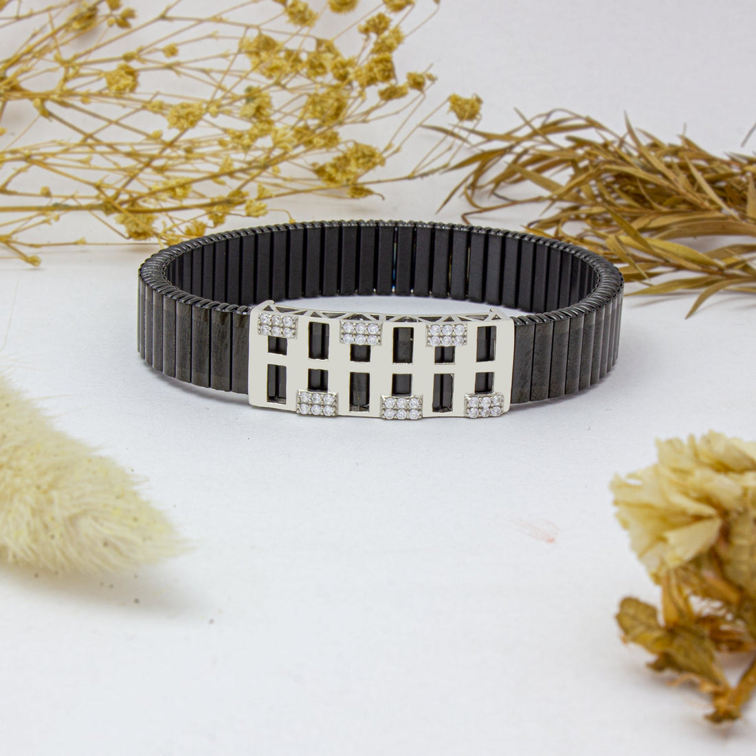 Kamal Traditional 925 Silver Bracelet – Black Onyx & CZ Elegance