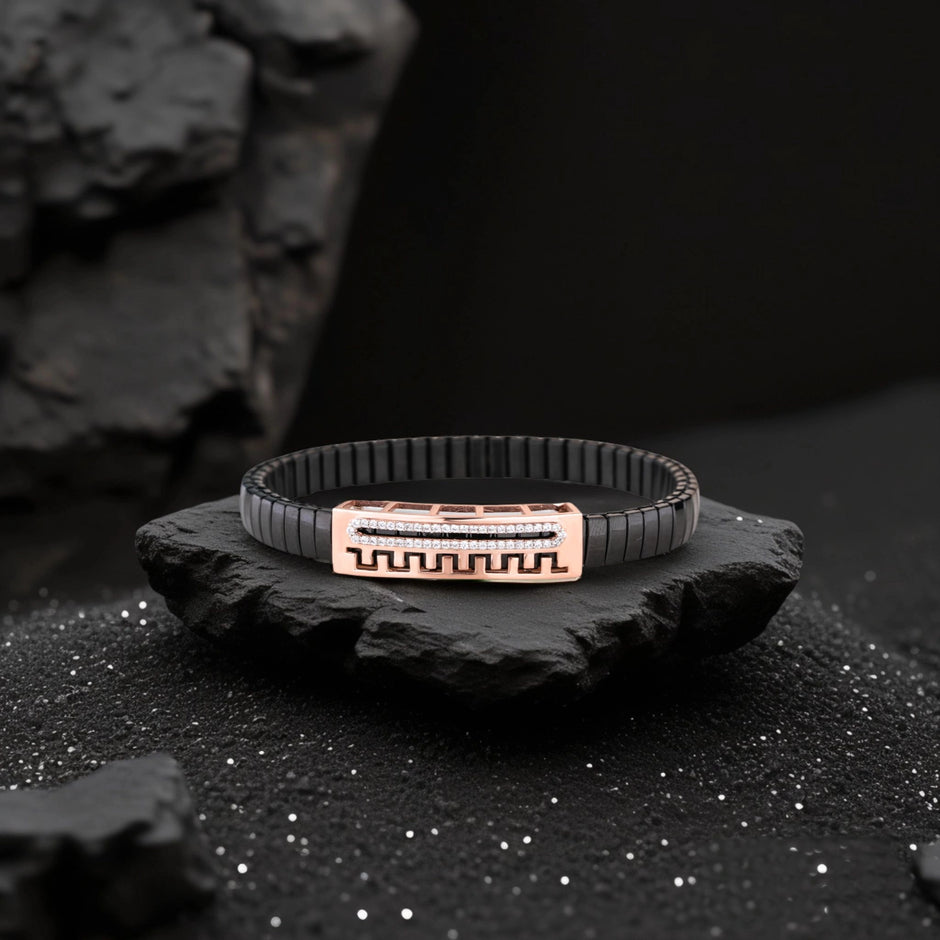 925 Silver Lotus Bracelet – Traditional Black Strap Design
