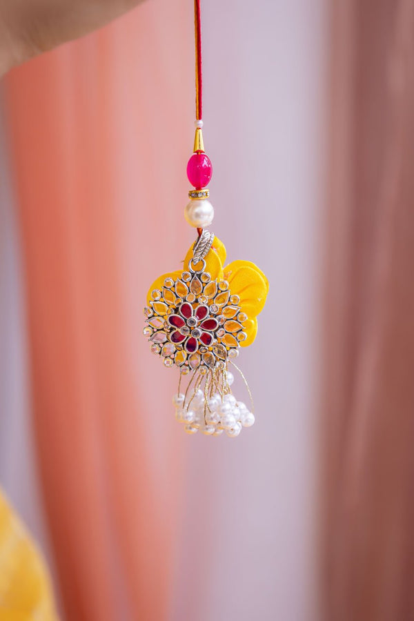Premium Designer Lumba Rakhi with Stones and Pearls – Elegant Raksha Bandhan Rakhi for Bhabhi