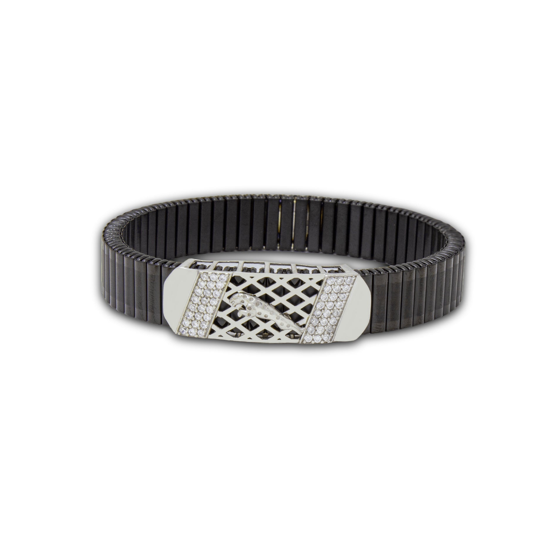 Chameli Traditional 925 Silver Bracelet – Lattice Motif in Polished Blac
