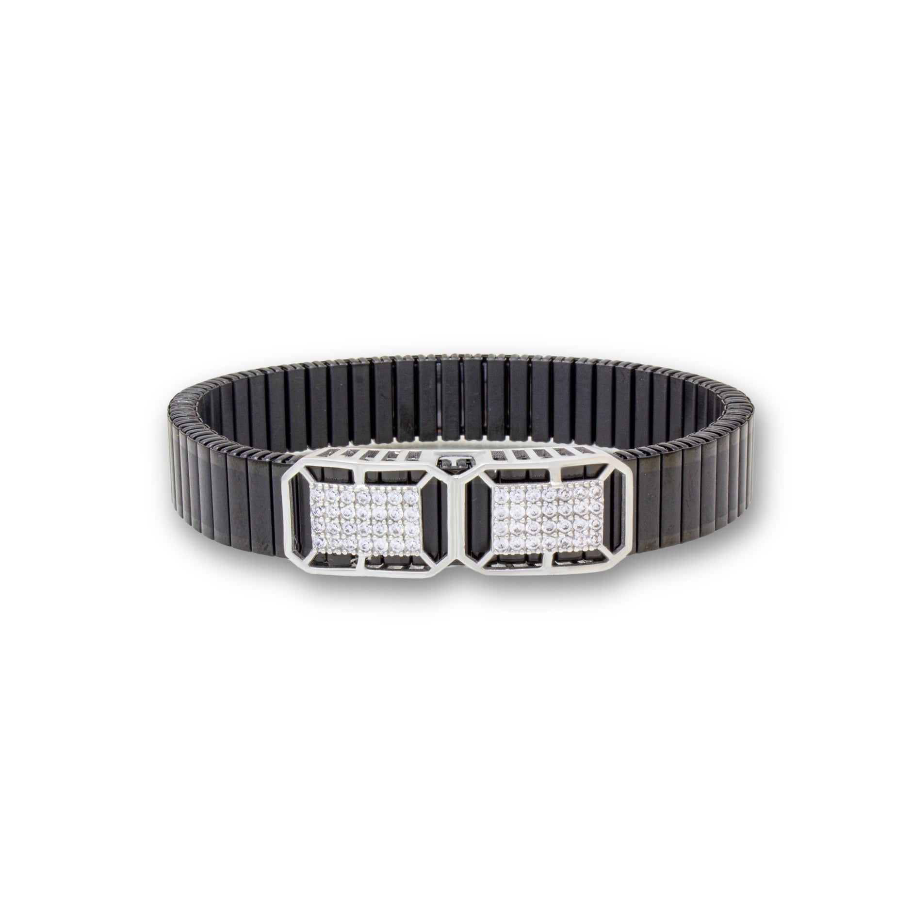 925 Silver Flower Traditional Shape Bracelet – Black & Silver
