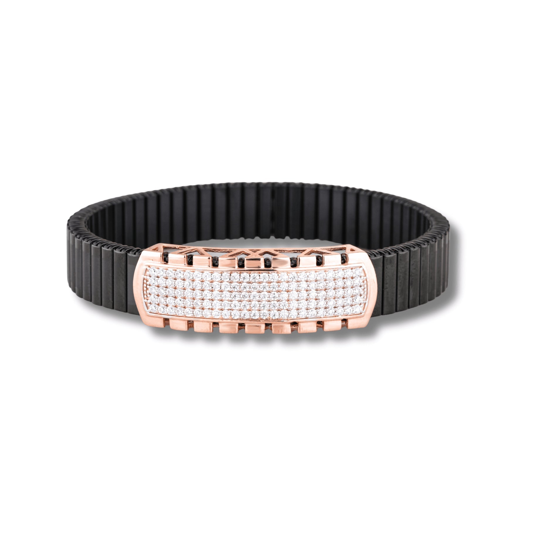 925 Silver Lotus Traditional Shape Bracelet – Rose Gold & Black