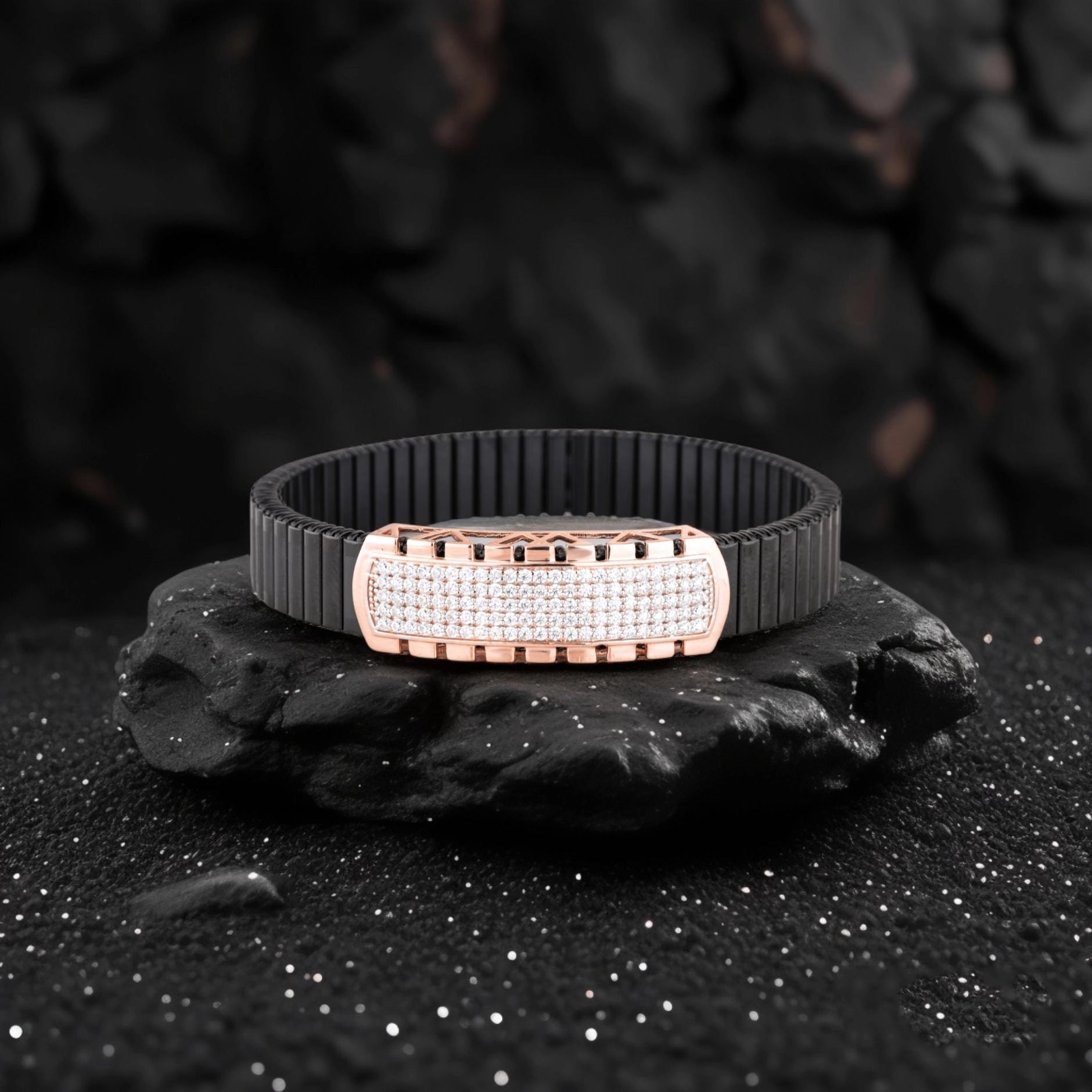 925 Silver Lotus Traditional Shape Bracelet – Rose Gold & Black